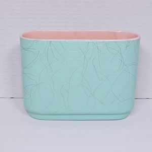 Vintage Shawnee Mid Century Modern Atomic Turquoise Silver Drizzle Vase